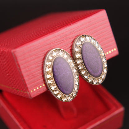 ❤️ Pierre Bex Purple Enamel & Crystal Oval Clip-On Earrings