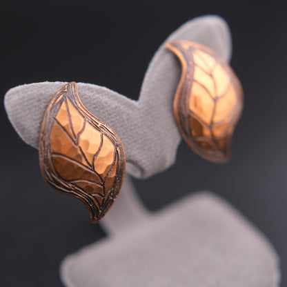 ❤️ Vintage MODA Handmade Malta Copper Leaf Clip Earrings