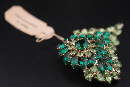 Vintage Czechoslovakian Green Rhinestone Cascade Brooch
