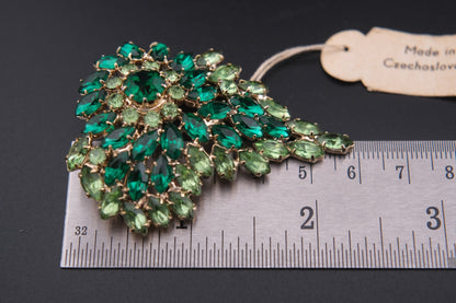 Vintage Czechoslovakian Green Rhinestone Cascade Brooch