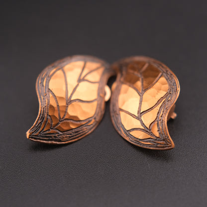 ❤️ Vintage MODA Handmade Malta Copper Leaf Clip Earrings