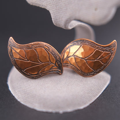 ❤️ Vintage MODA Handmade Malta Copper Leaf Clip Earrings