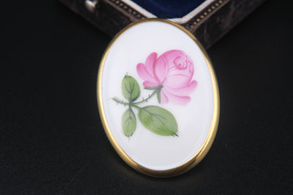Vintage Augarten Wien Porcelain Rose Brooch – Hand-Painted Floral Oval Pin