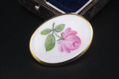 Vintage Augarten Wien Porcelain Rose Brooch – Hand-Painted Floral Oval Pin