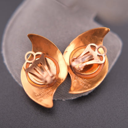 ❤️ Vintage MODA Handmade Malta Copper Leaf Clip Earrings