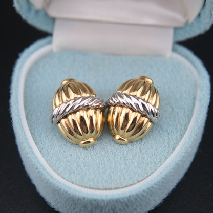 Vintage Burberrys Clip-On Earrings – Gold & Silver-Tone Ribbed Dome Design
