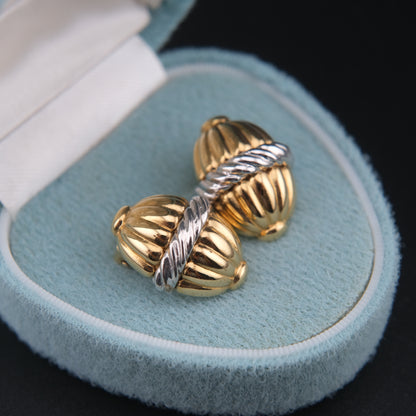 Vintage Burberrys Clip-On Earrings – Gold & Silver-Tone Ribbed Dome Design