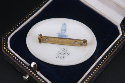 Vintage Augarten Wien Porcelain Rose Brooch – Hand-Painted Floral Oval Pin