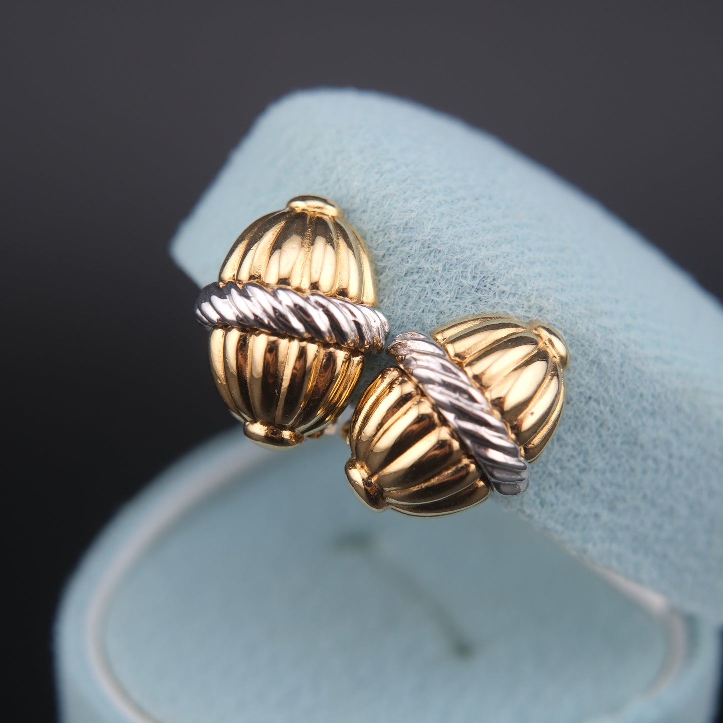 Vintage Burberrys Clip-On Earrings – Gold & Silver-Tone Ribbed Dome Design