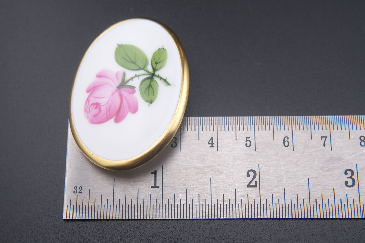 Vintage Augarten Wien Porcelain Rose Brooch – Hand-Painted Floral Oval Pin