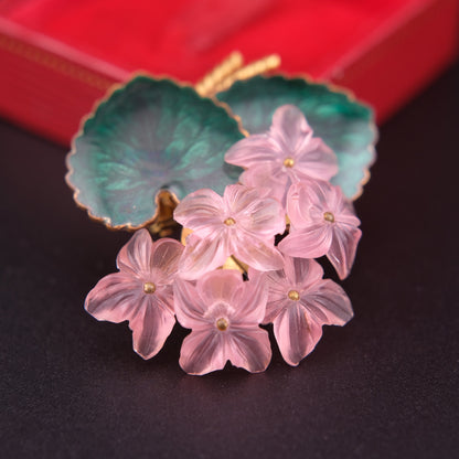 ❤️  Vintage West Germany Pink Floral Brooch with Enameled Green Leaves