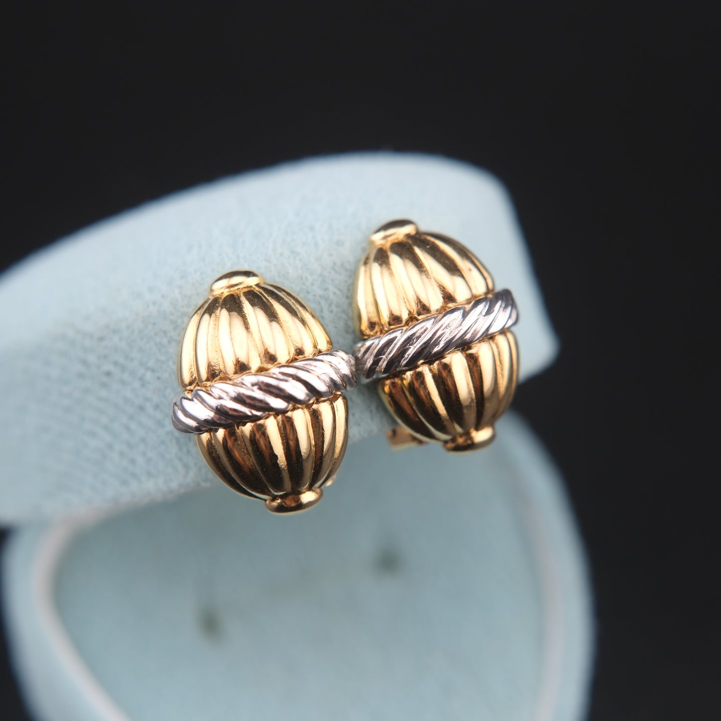 Vintage Burberrys Clip-On Earrings – Gold & Silver-Tone Ribbed Dome Design