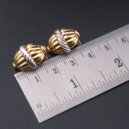 Vintage Burberrys Clip-On Earrings – Gold & Silver-Tone Ribbed Dome Design