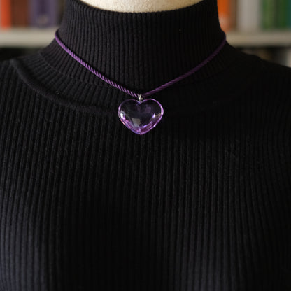 ❤️ Baccarat Crystal Heart Pendant Necklace – Purple Crystal on Cord