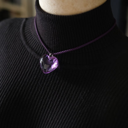 ❤️ Baccarat Crystal Heart Pendant Necklace – Purple Crystal on Cord