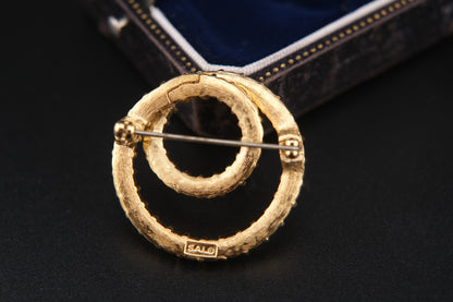 Vintage S.A.L. Gold-Tone Double Circle Rhinestone Brooch – Excellent Condition