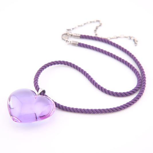 ❤️ Baccarat Crystal Heart Pendant Necklace – Purple Crystal on Cord