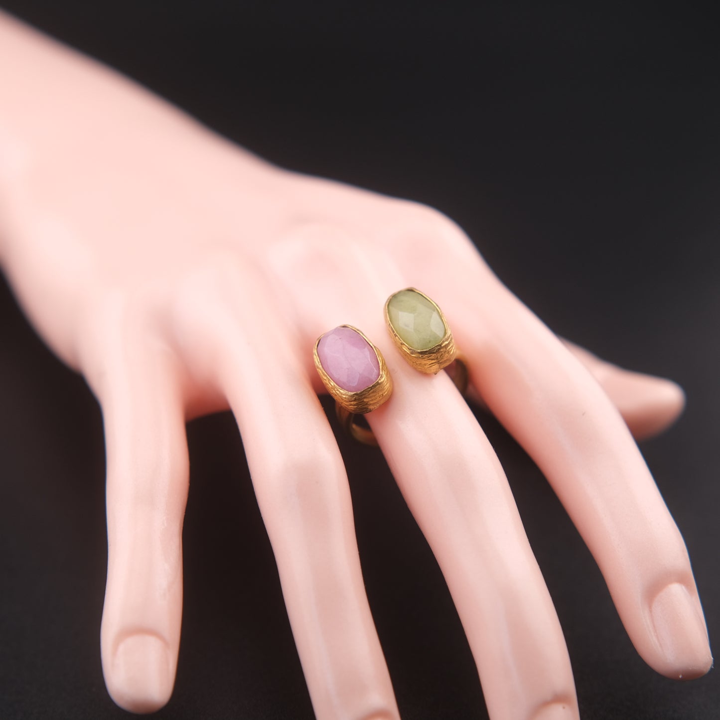 ❤️ Vintage Brass Sculptural Adjustable Ring with Dual Semi-Translucent Stones