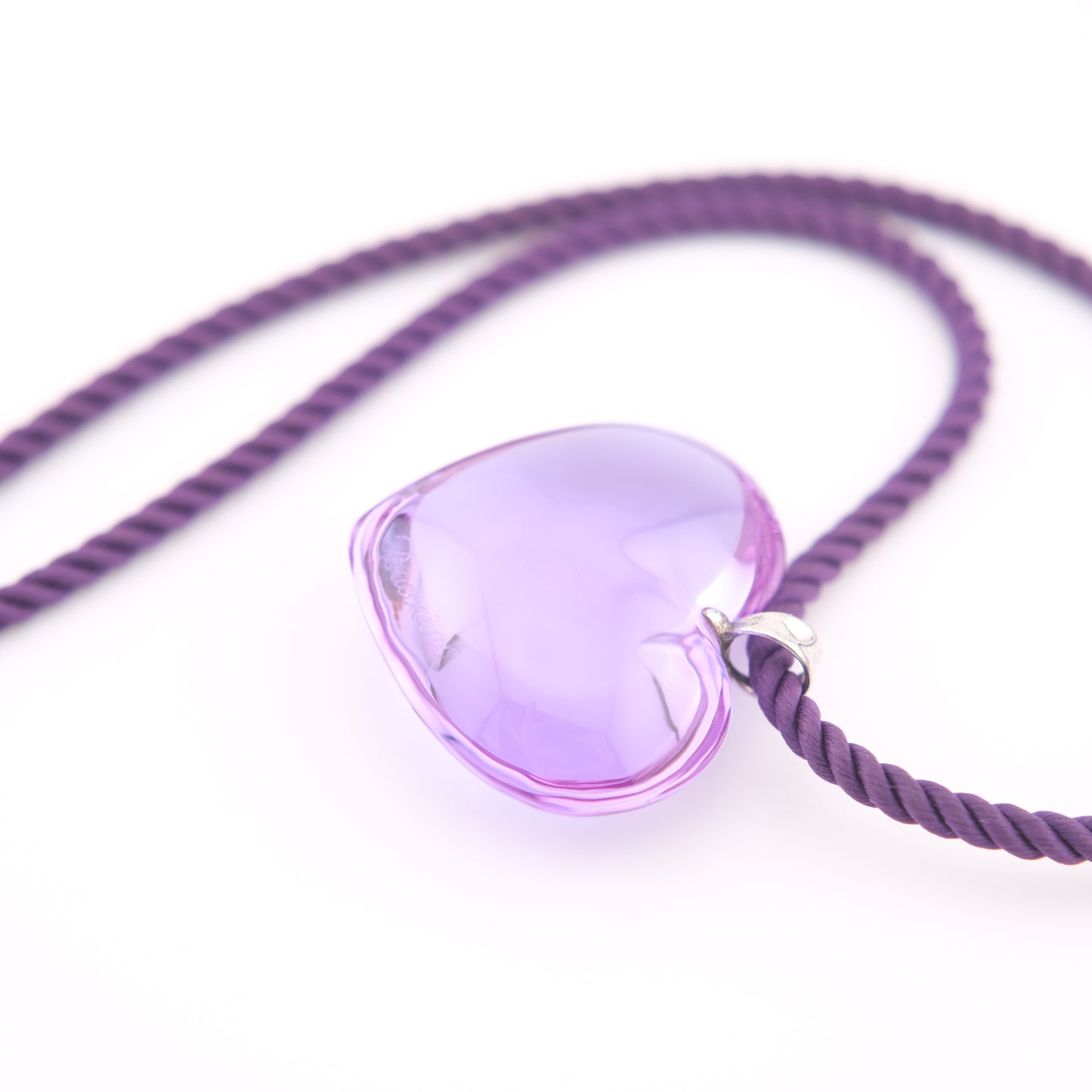 ❤️ Baccarat Crystal Heart Pendant Necklace – Purple Crystal on Cord