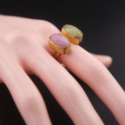 ❤️ Vintage Brass Sculptural Adjustable Ring with Dual Semi-Translucent Stones