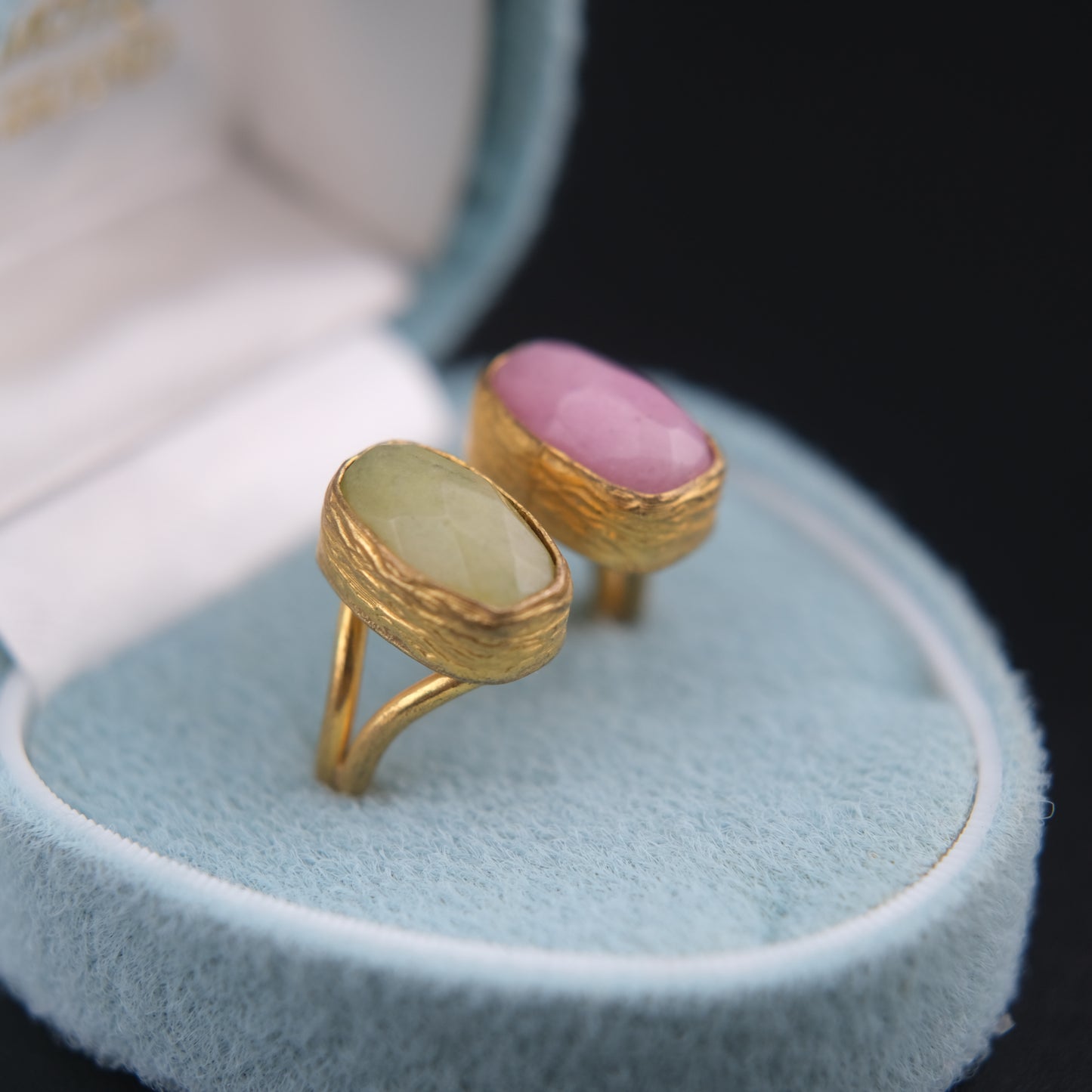 ❤️ Vintage Brass Sculptural Adjustable Ring with Dual Semi-Translucent Stones