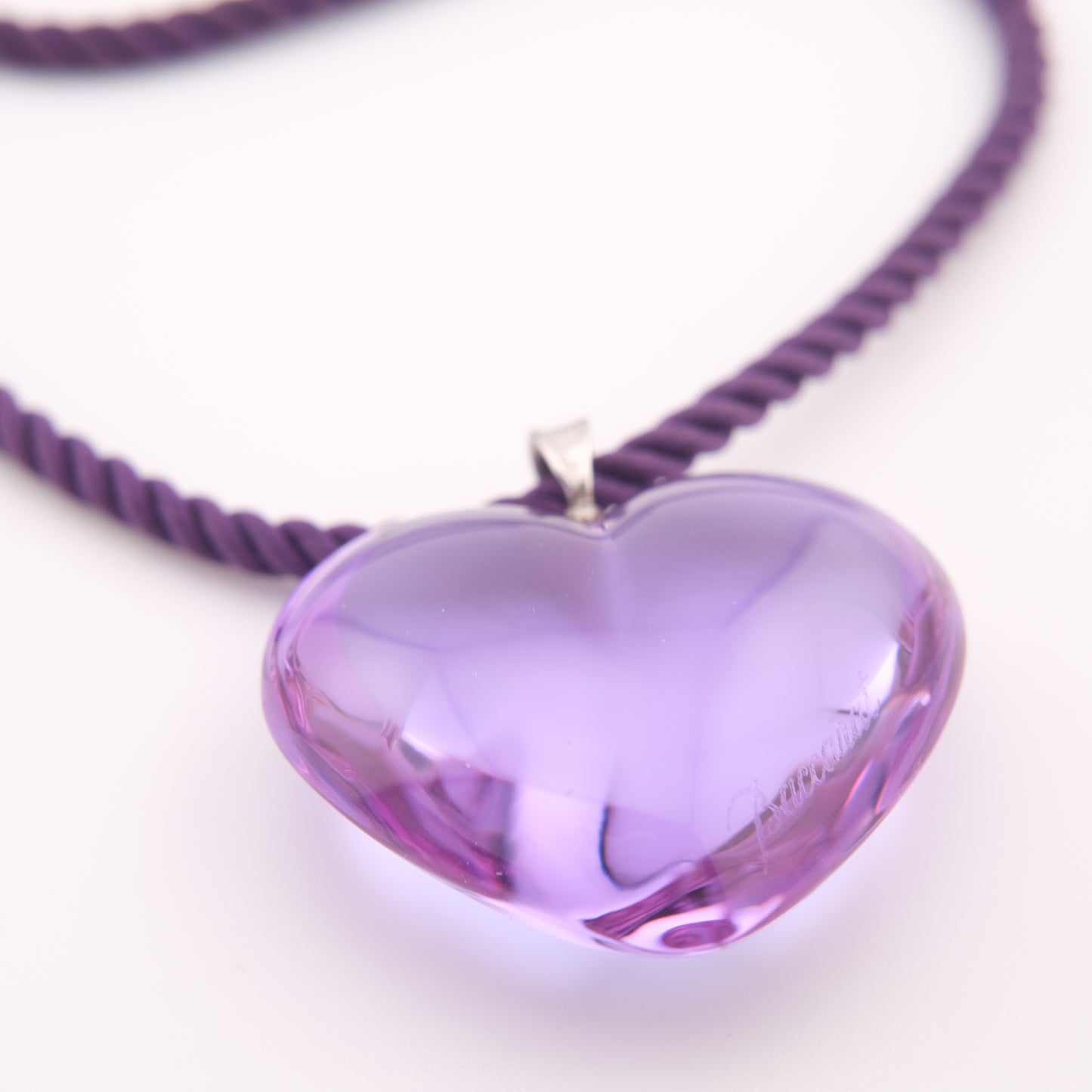 ❤️ Baccarat Crystal Heart Pendant Necklace – Purple Crystal on Cord
