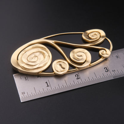 ❤️ Vintage Abstract Gold Tone & Black Sculptural Brooch – Large Swirl Statement Pin