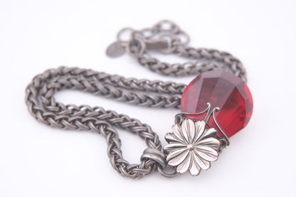 Vintage Jean-Louis Blin Paris Red Glass Pendant Necklace | Mother of Pearl Flower
