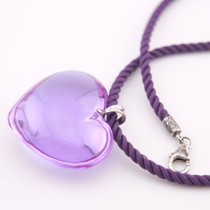 ❤️ Baccarat Crystal Heart Pendant Necklace – Purple Crystal on Cord