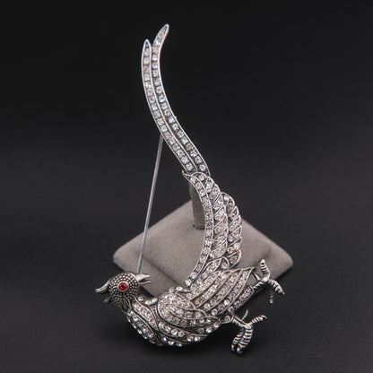 ❤️ Vintage Rhinestone Phoenix Bird Brooch Silver Tone Dramatic Tail Pin