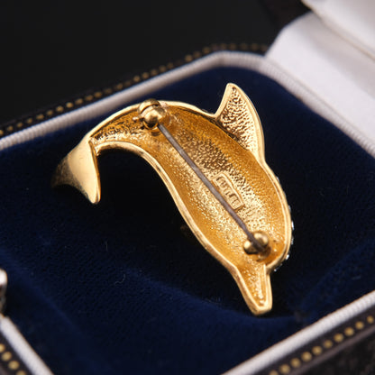 ❤️ Vintage Butler Crystal Dolphin Brooch – Gold-Tone, Pavé Rhinestones