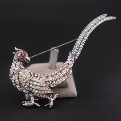 ❤️ Vintage Rhinestone Phoenix Bird Brooch Silver Tone Dramatic Tail Pin