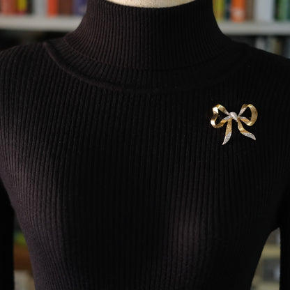 ❤️ Vintage D’Orlan Gold Tone Ribbon Bow Brooch with Clear Crystals