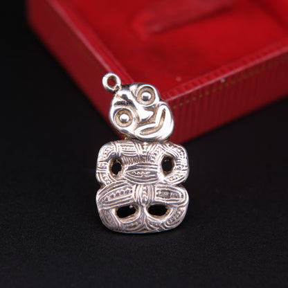 Vintage Sterling Silver Maori Tiki Pendant – Handcrafted Tribal Symbol of Protection