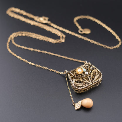 Vintage Junco Paris Filigree Purse Pendant Necklace