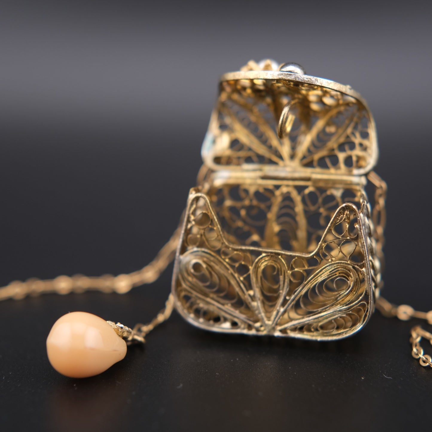 Vintage Junco Paris Filigree Purse Pendant Necklace