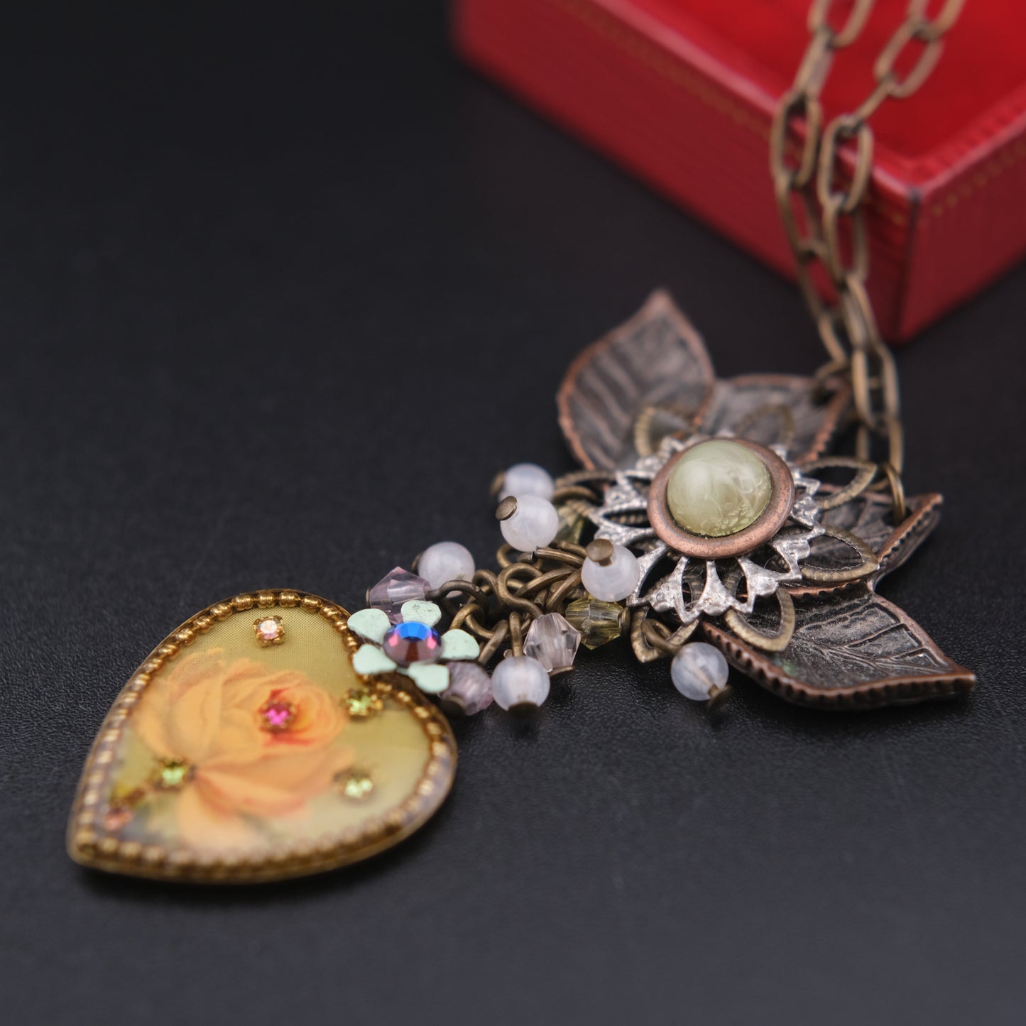 ❤️ Vintage Michal Negrin Heart Pendant Necklace – Floral Romantic Design