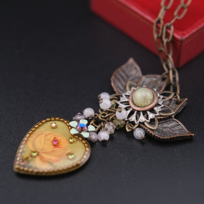 ❤️ Vintage Michal Negrin Heart Pendant Necklace – Floral Romantic Design