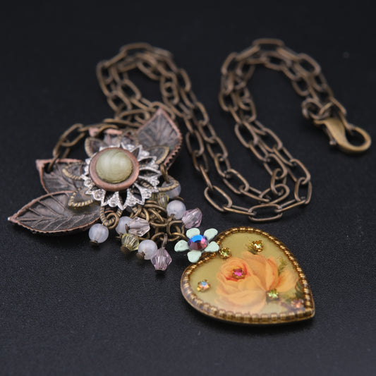 ❤️ Vintage Michal Negrin Heart Pendant Necklace – Floral Romantic Design
