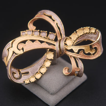❤️ Vintage Mixed Tone Openwork Bow Brooch with Faux Pearl Accents