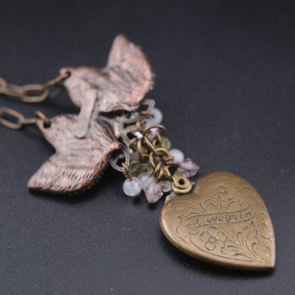 ❤️ Vintage Michal Negrin Heart Pendant Necklace – Floral Romantic Design