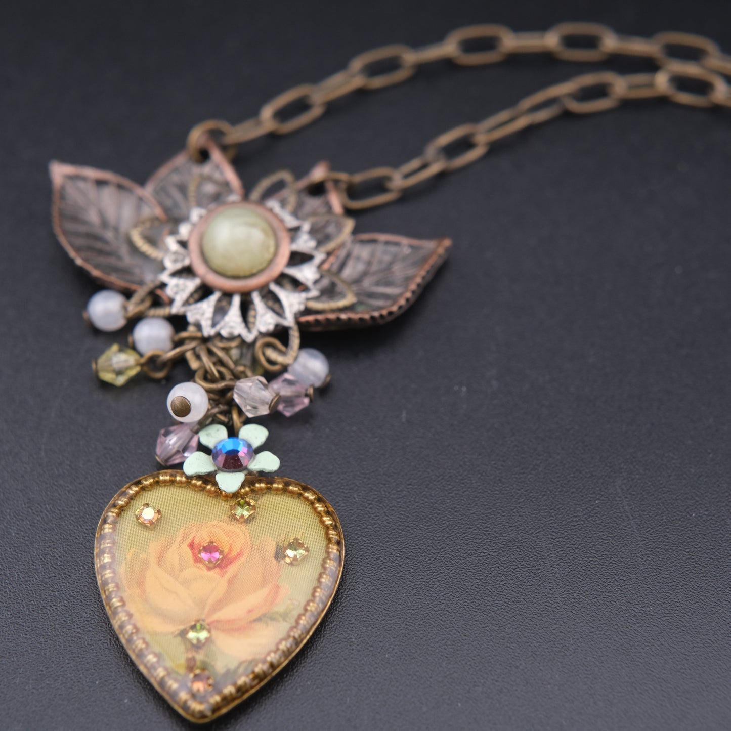 ❤️ Vintage Michal Negrin Heart Pendant Necklace – Floral Romantic Design