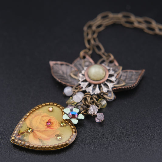 ❤️ Vintage Michal Negrin Heart Pendant Necklace – Floral Romantic Design