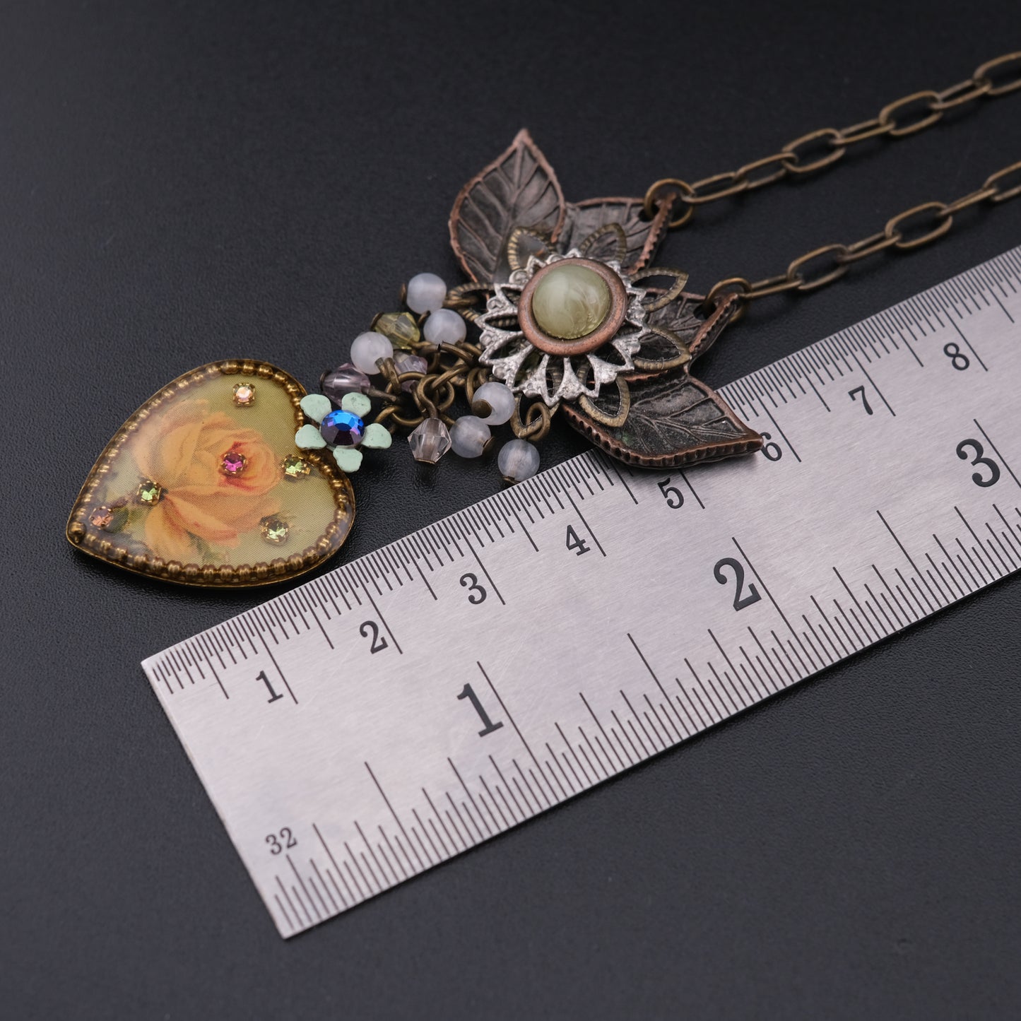 ❤️ Vintage Michal Negrin Heart Pendant Necklace – Floral Romantic Design