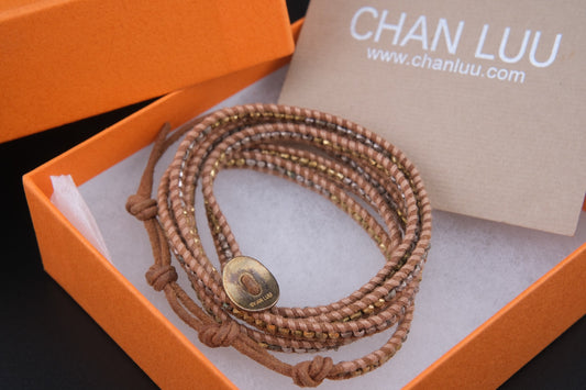 Chan Luu Wrap Bracelet – Tan Leather with Gold & Silver-Tone Beads
