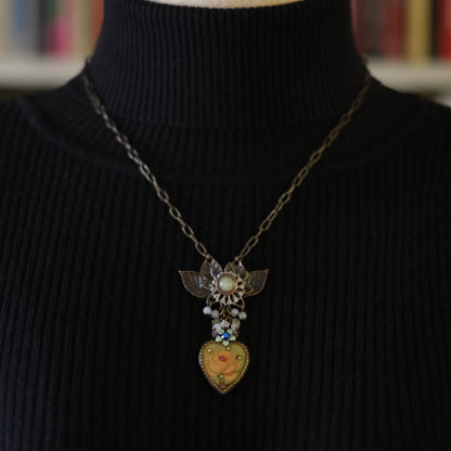 ❤️ Vintage Michal Negrin Heart Pendant Necklace – Floral Romantic Design