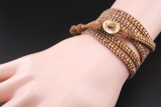 Chan Luu Wrap Bracelet – Tan Leather with Gold & Silver-Tone Beads