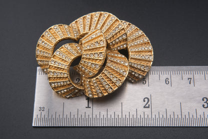 Vintage Ciner Brooch – Gold-Tone Interlocking Loops with Clear Rhinestones