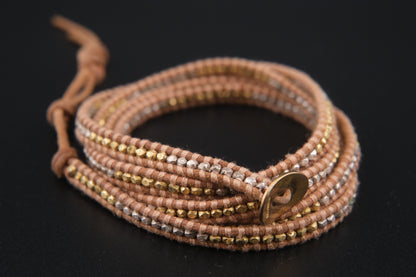 Chan Luu Wrap Bracelet – Tan Leather with Gold & Silver-Tone Beads