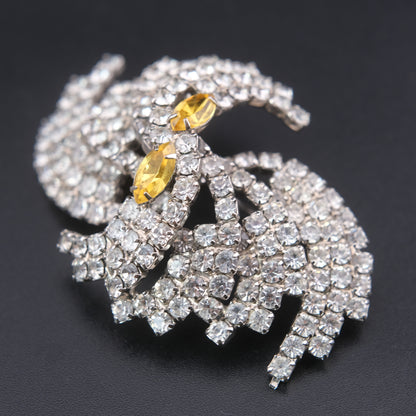 ❤️ Vintage Rhinestone Swirl Brooch with Yellow Accents